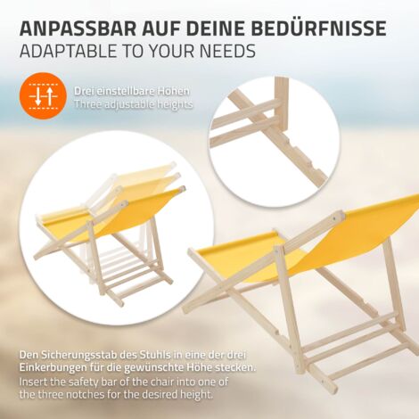 ECD Germany Set Di 4 Sedie A Sdraio Gialle In Legno Di Pino Fino A 120 Kg Schienale Regolabile 3 Posizioni Lettino Prendisole Da Esterno Per Spiaggia Sdraiette Sedia Pieghevole Giardino Piscina 84031152 - 2