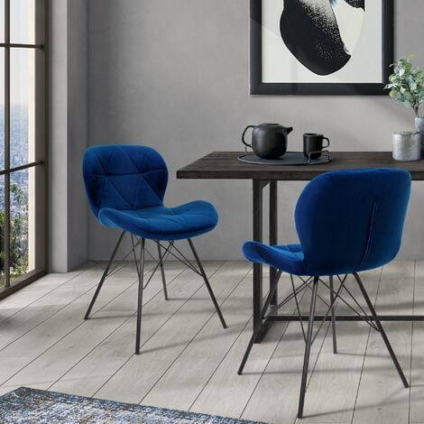 ML-Design Set di 2 Sedie per Sala da Pranzo Blu con Schienale Sedia  Imbottita per Cucina con Rivestimento in Velluto Gambe in Metallo Sedia  Salotto Soggiorno Materiale Traspirante e Morbido