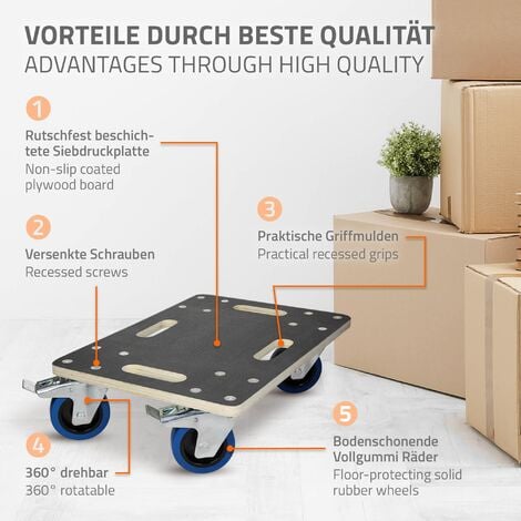 Carrello da trasporto per mobili con ruote e freni 35 x 50 cm portata max.  800kg