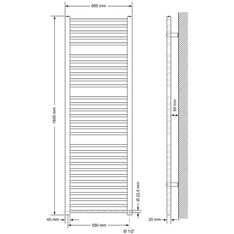 Radiatore Scaldasalviette Design LuxeBath Sahara 600x1800 Mm Antracite Curvo | Termoarredo A Parete Per Bagno Con Attacco Laterale, 800W, Acciaio Di Qualità