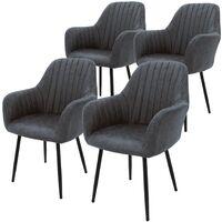 ML-Design Set di 4 Sedie da Pranzo con Schienale e Braccioli Antracite Sedia da Cucina con Rivestimento in Similpelle Poltroncina Imbottita con Gambe in Metallo Sedie Ergonomiche da Soggiorno