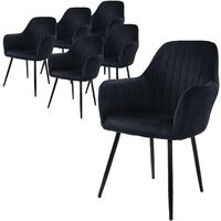 ML-Design Set di 6 Sedie da Sala da Pranzo con Schienale e Braccioli Nero Sedia da Cucina con Rivestimento in Velluto Poltroncina Imbottita con Gambe in Metallo Sedie Ergonomiche Poltrona Poltroncine
