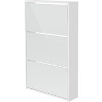 ML-Design Scarpiera Moderna Bianca con 3 Scomparti per 9 Paia di Scarpe Armadietto con Specchio 63 x 17 x 113 cm in Legno Mobiletto Portascarpe Ribaltabile da Ingresso Mobile Salvaspazio per Corridoio