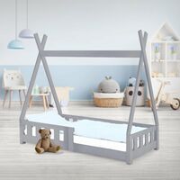 ML-Design Lettino per Bambini Design Teepee con Sponde Protezione  Anticaduta Recinzione Rete a Doghe 70 x 140 cm Letto Tenda Indiana da Gioco  in Legno di Pino Massiccio Grigio per Cameretta Casa