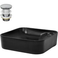 ML-Design Lavabo da Appoggio in Ceramica Nero Opaco 43 x 43 x 12 cm Lavandino Rettangolare con Set di Scarico in Ottone Cromato Lavello per Bagno con Piletta e Foro per Rubinetto