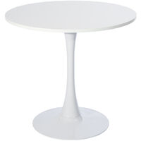 Table de salle à manger blanche Table de cuisine ronde avec tube en acier brillant et base 80 x 80 x 73 cm de haut Convient à 2-4 places Design en Forme de Tulipe 2007