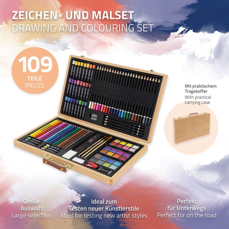 ECD Germany Set de Pintura 112 Piezas Maletín para Dibujar y Pintar Ideal  para Adultos/Niños Set Profesional de Artista Incluye Lápices de Colores,  Pi