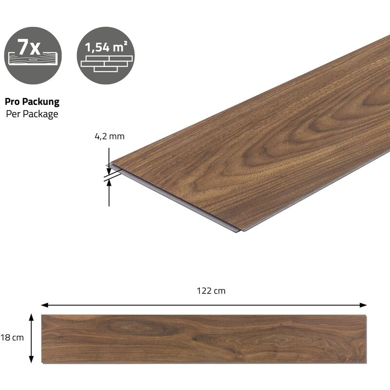 Suelo vinilo PVC lamas 1,54-7,5m² planchas de click aspecto madera  gris/marrón