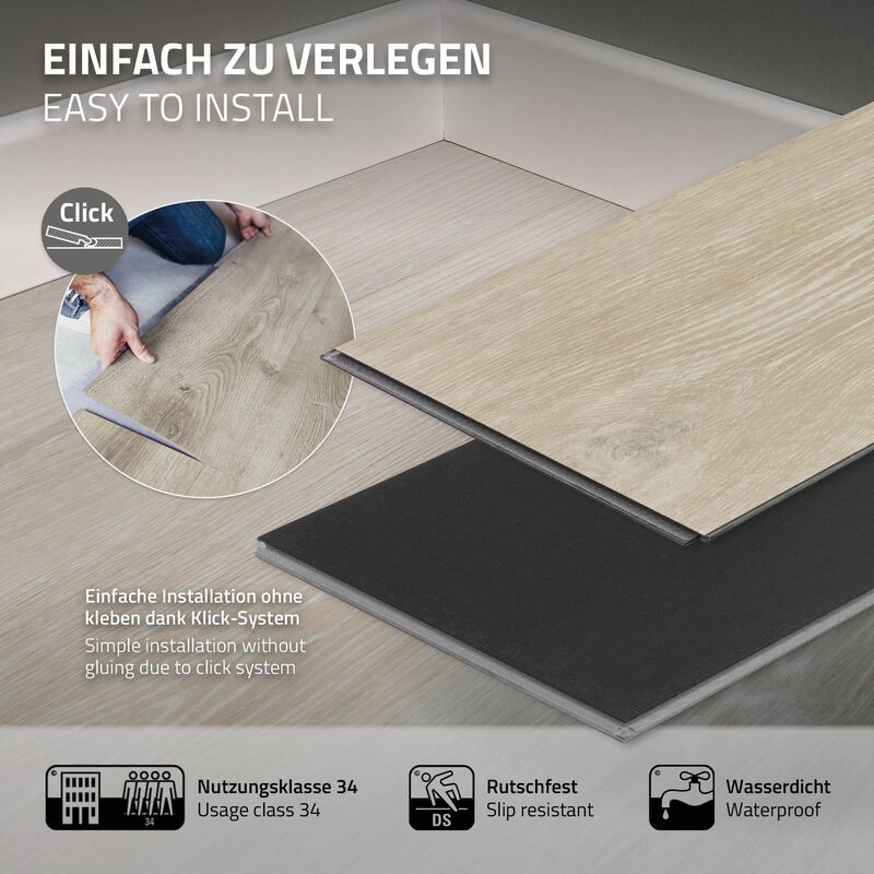 Suelo de vinilo PVC lamas click 3,08m²/14 planchas aspecto de