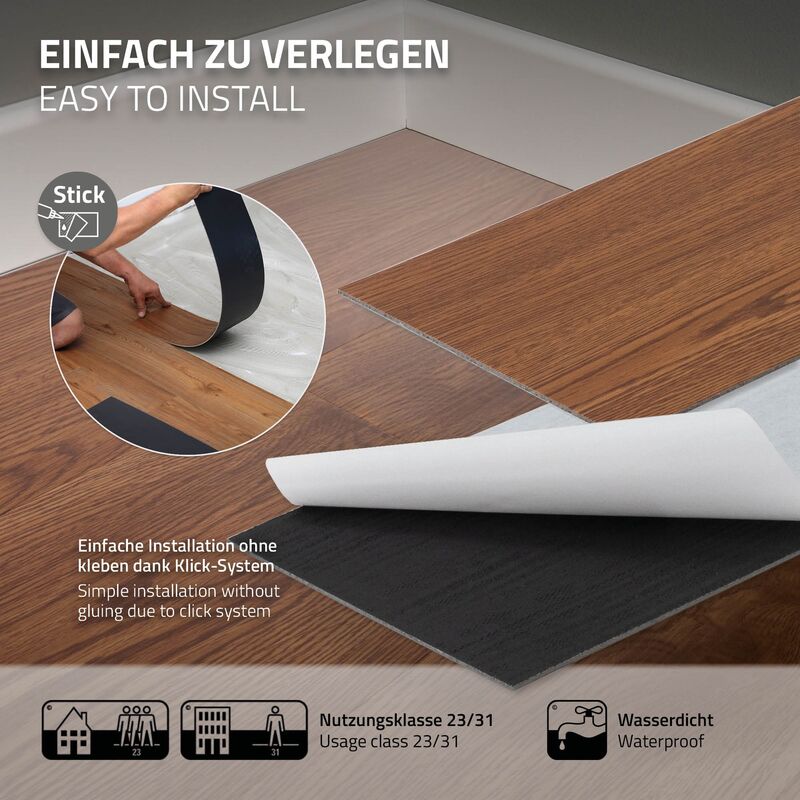 ML-Design Suelo Vinílico Adhesivo de PVC 11,5m² Color Roble Marrón Grosor  2mm Planchas de Vinilo Autoadhesivas 91,5x15,3cm 80x Láminas Aspecto Madera  Antideslizante Impermeable Fácil Instalación