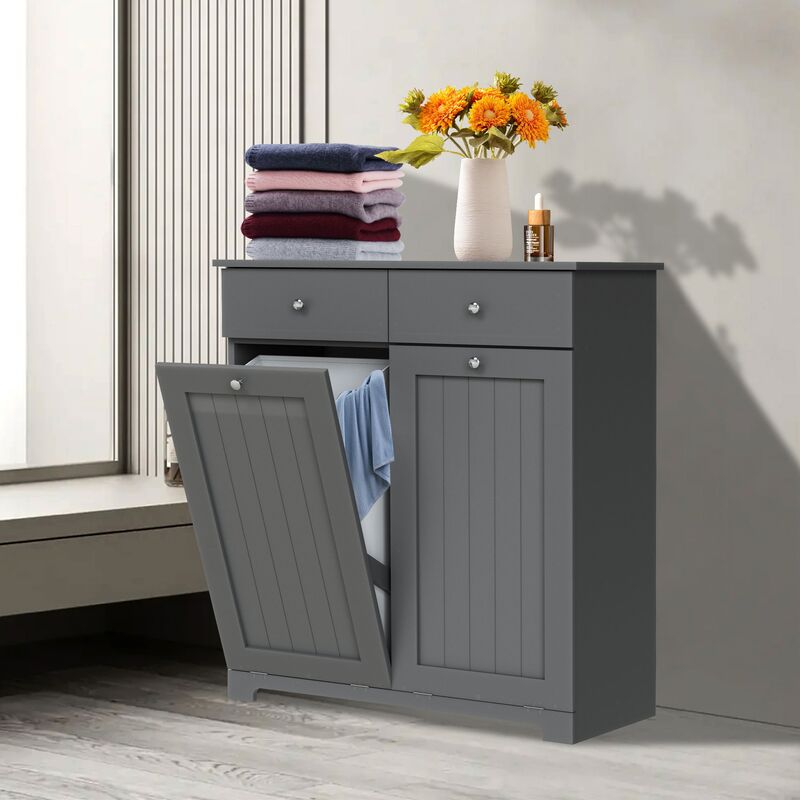 ML-Design Armario de Ropa con 2 Compartimentos Plegables y 2 Cajones 75 x  37 x 90 cm, Mueble Gris de Lavadero para Colada con Mucho Espacio de  Almacenamiento, Cesta de Lavandería de MDF para Baño