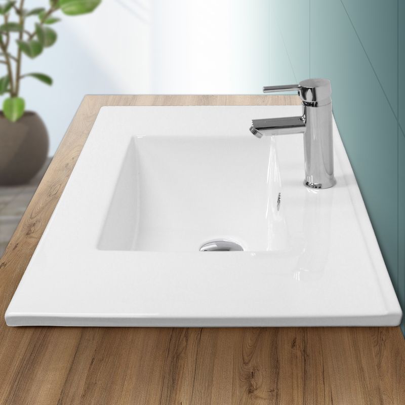 Lavabo Rectangular Baño pila empotrado sobre encimera aseo 810 465 mm ecd germany blanco 81 46.5 17.5 cm encastrable 810x465x175