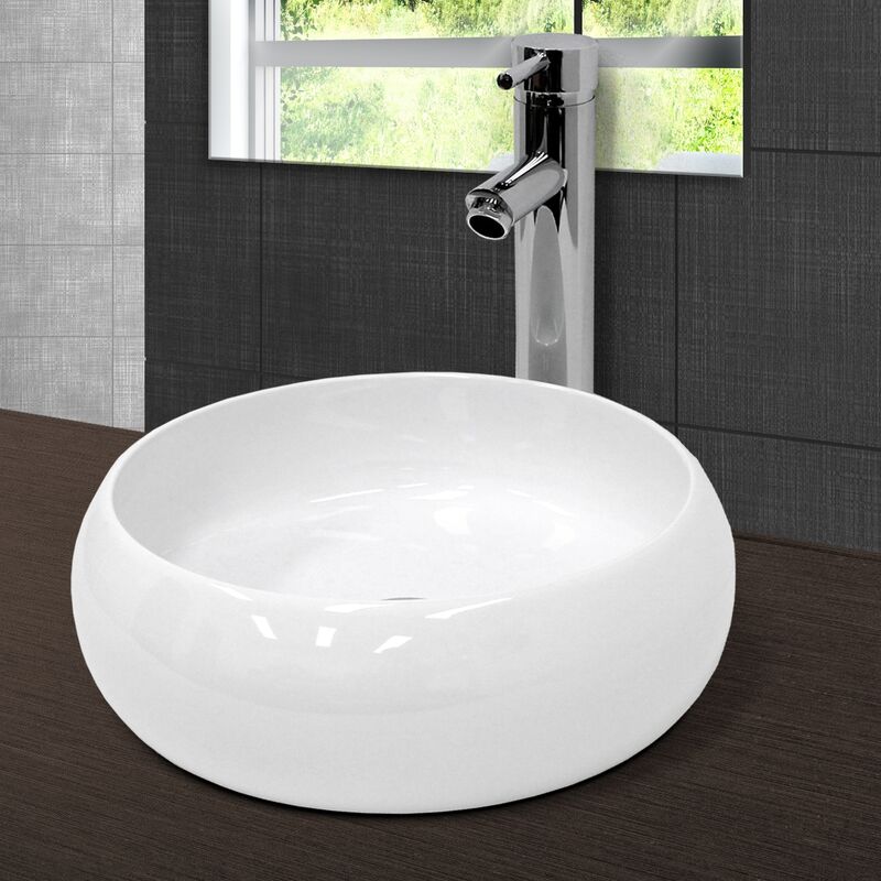 Lavabo De Baño lavadero sobremesa fregadero encimera ceramico blanco ø 400 mm ecd germany x 350 redondo material cuenco aseo 40 35 15.5