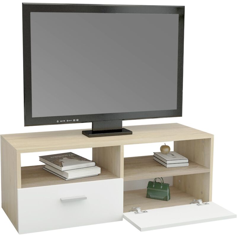 Mueble De Tv mldesign 2 puertas blanco y mdf 95 36 35 cm tablero bajo 95x36x35 marron mesa 95x36x35cm