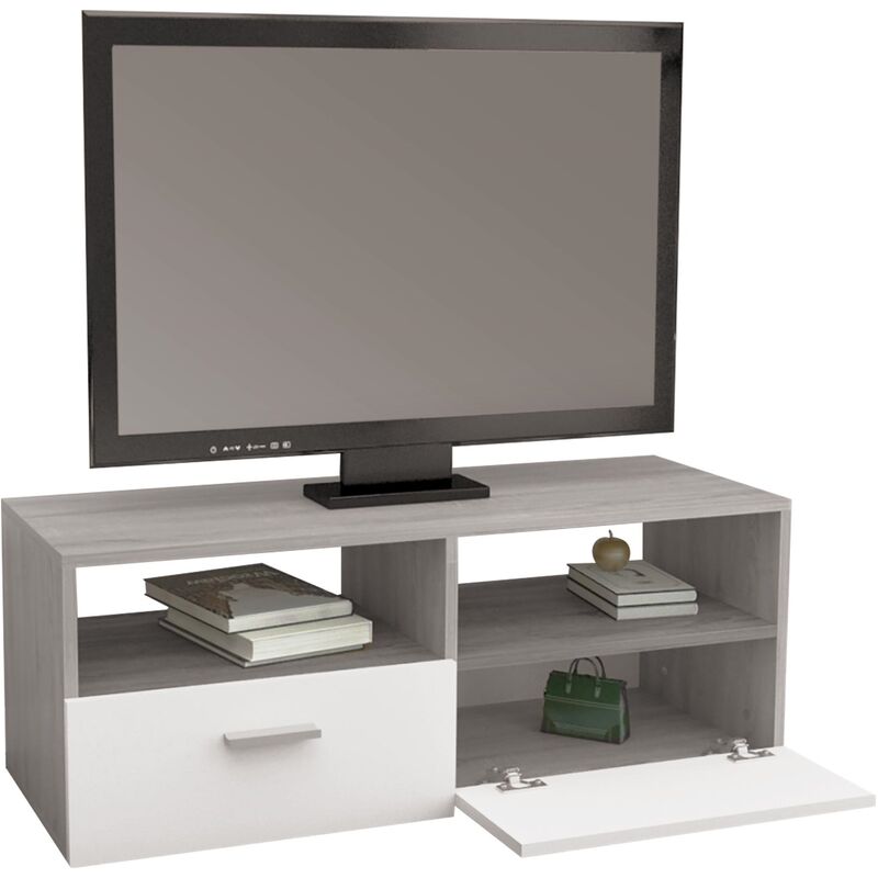 Mueble De Tv mldesign 2 puertas blanco y gris mdf 95 36 35 cm mesa madera en 95x36x35cm 95x36x35