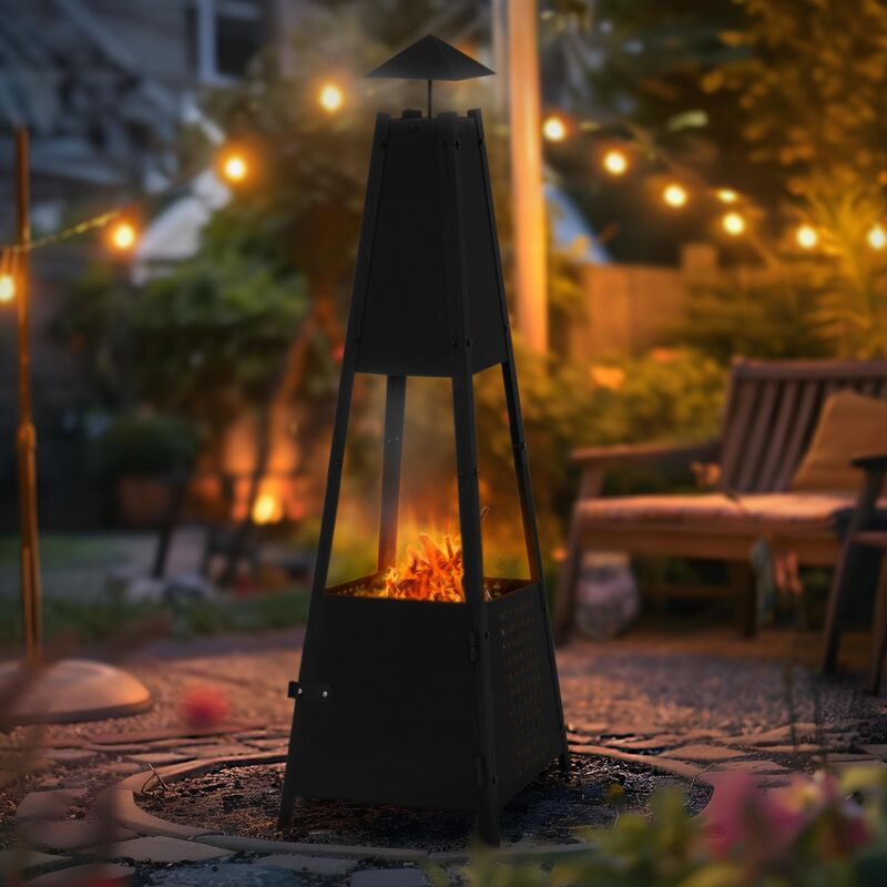 Chimenea De Exterior mldesign pyramid garden negro hierro 29x100x30 cm forma piramidal estufa calefactra para