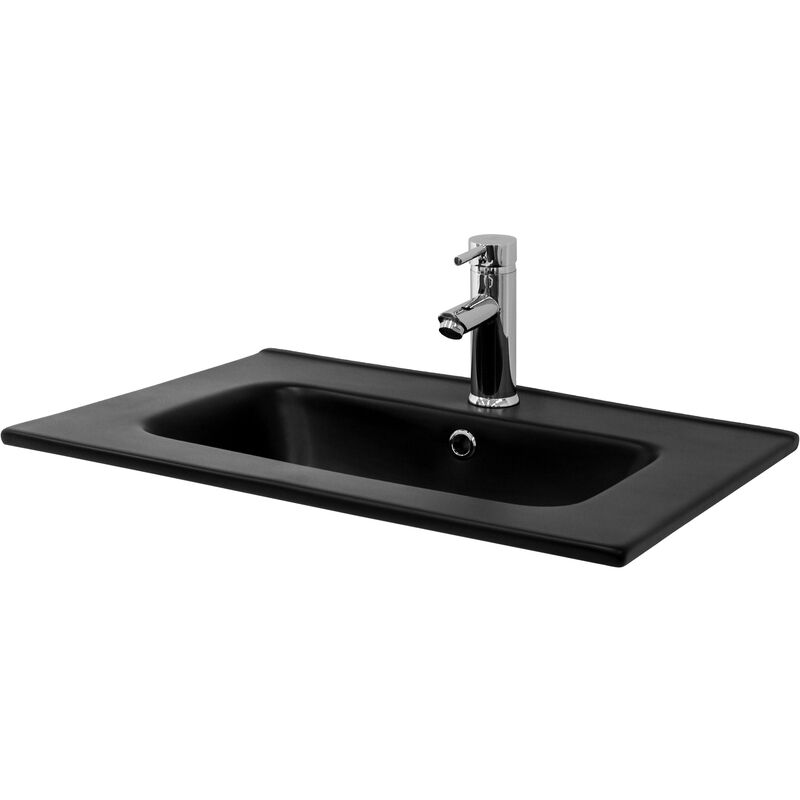 Lavabo Mldesign Negro 61x16.5x46 cm lavamanos común pila para aseo de baño mate 610x165x460mm encimera 61x165x46 mueble