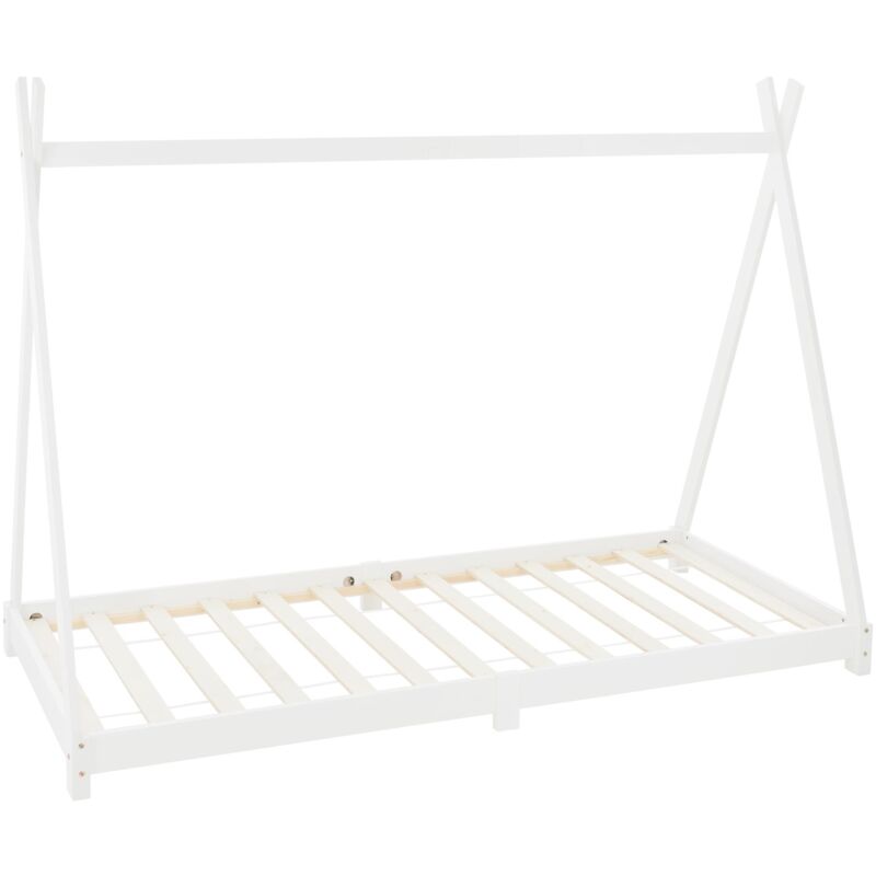 Cama infantil tipi estructura madera pino blanco casita juego indio 200x90cm