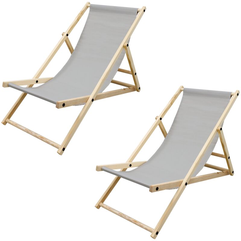 2x Silla Playa plegable madera tumbona gris claro hamaca impermeable ecd germany de pino 3 posiciones reclinación tradicional