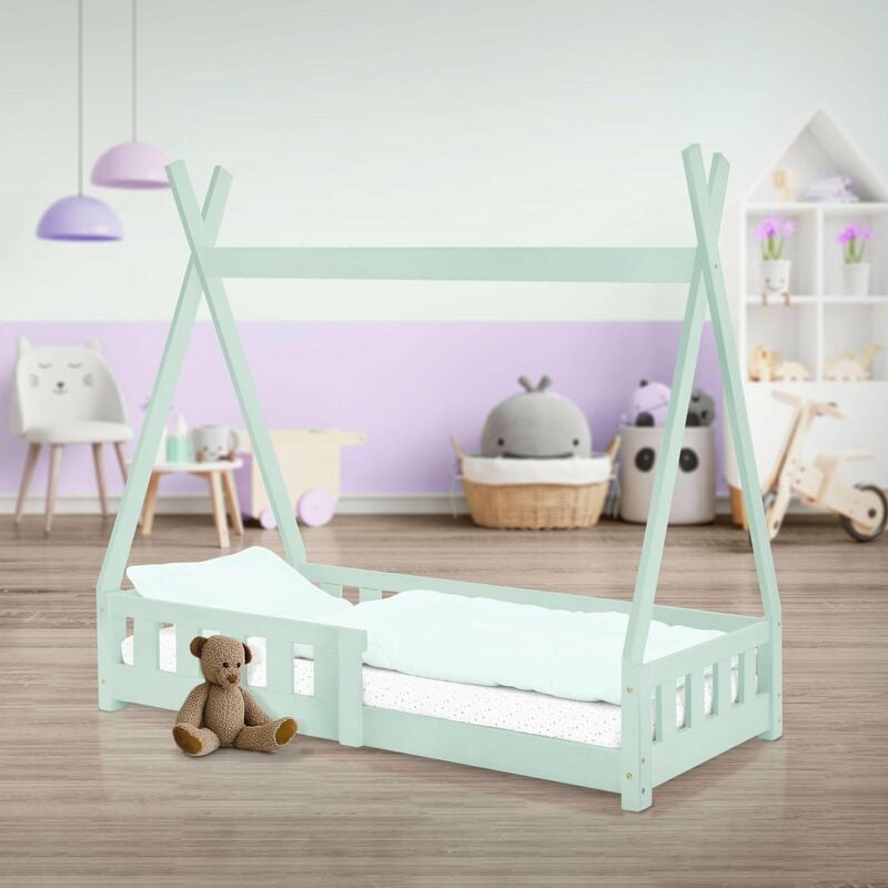 Cama Infantil Tipi estructura madera pino menta casita juegos indio para niños mint antifaded