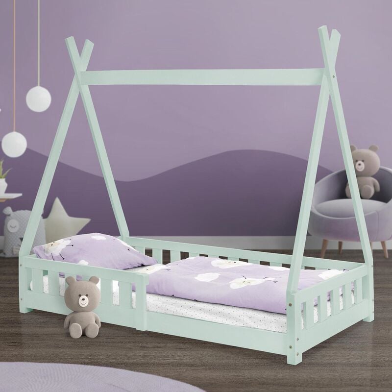 Cama Infantil 160x80cm madera pino verde menta juegos tipi indio mldesign 80x160 con y somier estructura listones de maciza