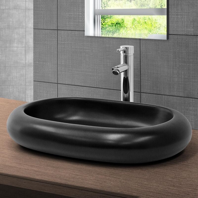 Lavabo Negro Ovalado moderno fregadero sobremesa 650x450x110 mm mldesign mate 65 45 11 cm con