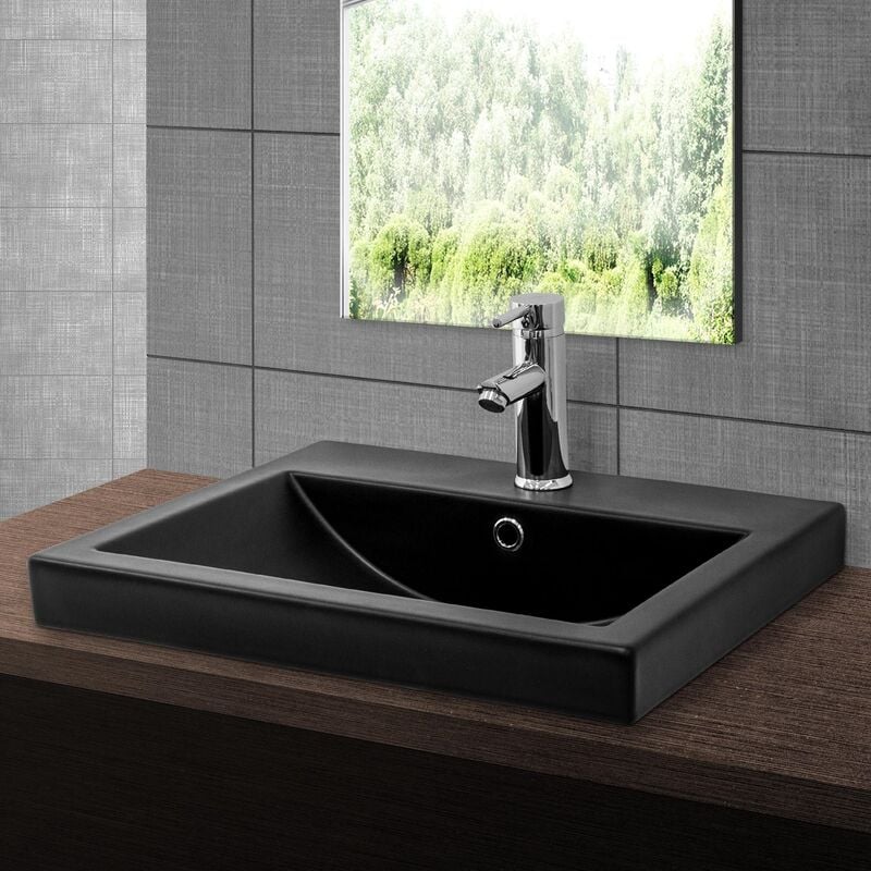 Lavabo negro de cerámica rectangular moderno encastrado aseo 535 x 460 x 165 mm