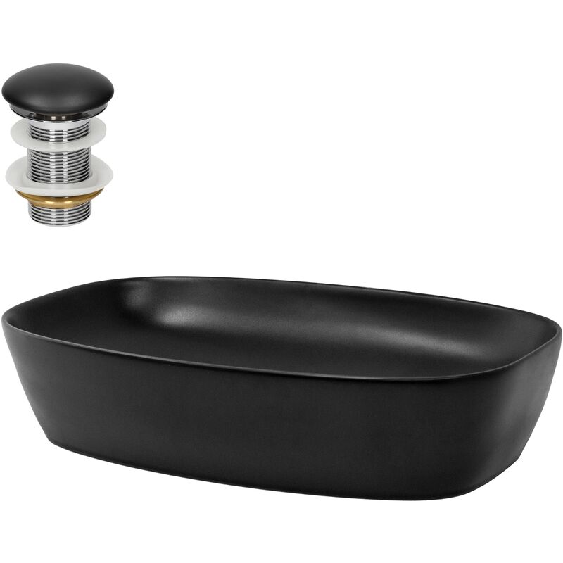 Lavabo Negro Encimera juego desagüe sin rebosadero 605x385x140 mm mldesign mate 605 385 140 esquinas