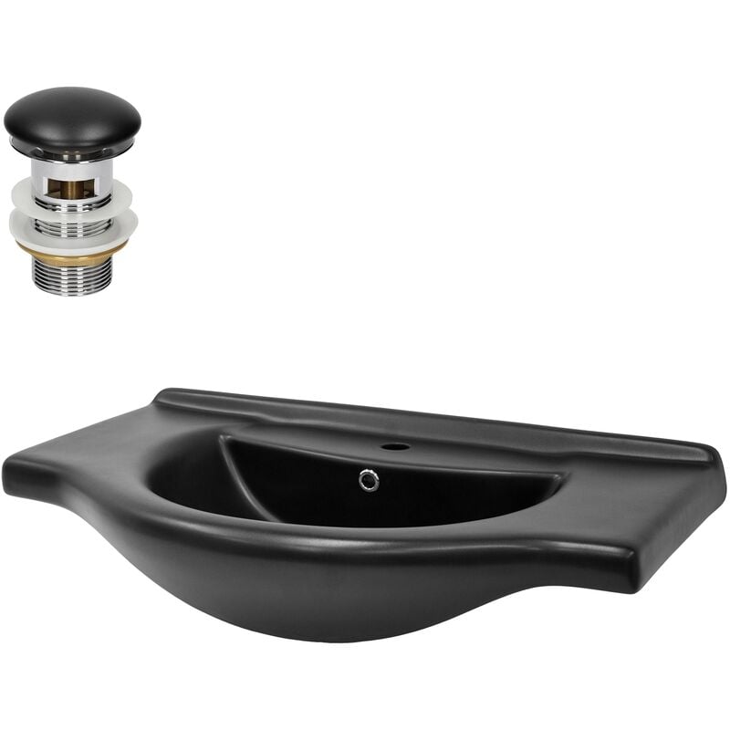 Lavabo negro encastrable cerámica juego de desagüe rebosadero 870x505x225 mm