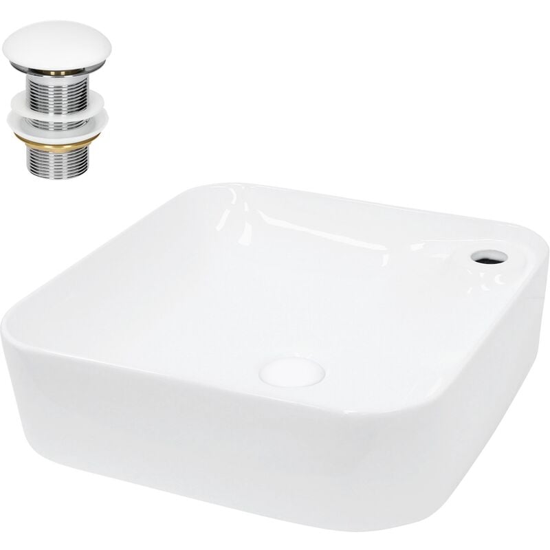 Lavabo Ø435x125mm Blanco cuadrado juego desagüe sin reborsadero ecd germany 435 125 mm para baño agujero estandar lavamanos