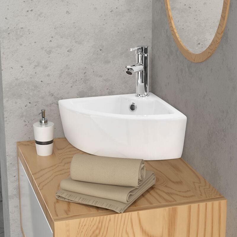 Lavabo Esquinero Blanco de con rebosadero 460 x 330 130 mm para baño mldesign 46 33 13 cm