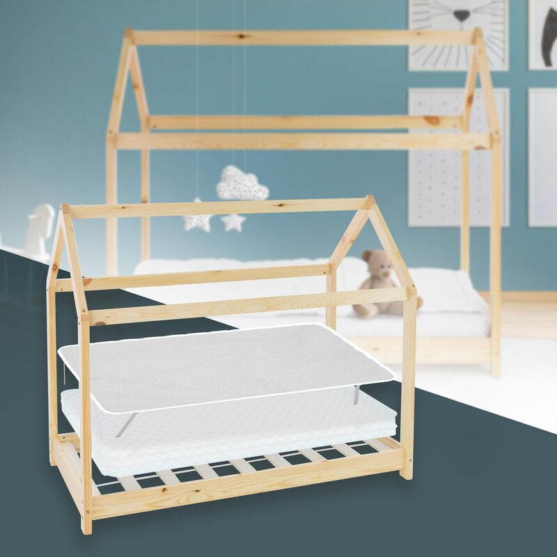 Cuna Somier De madera natural protector 70 x 140 cm mldesign cama infantil con espuma 70x140