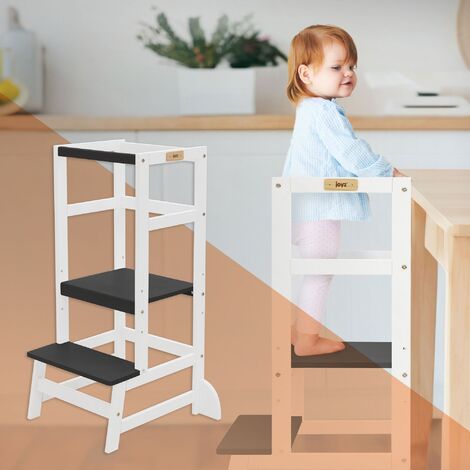 Joyz Torre de Aprendizaje Montessori Taburete de Ayuda para Cocina Trona  Infantil de Madera Blanca / Gris