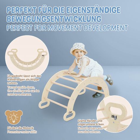 Joyz Arco De Escalada Natural – Balancín Y Tablero De Equilibrio 3 En 1 Para Niños 1 Año, 89x52x45,5 Cm, Estilo Pikler Y Montessori (madera) Regalo Montessori
