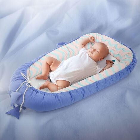 Joyz Nido de Bebé 90x50 cm Dos Caras Cuna de Algodón Hipoalergénico Diseño  Ballena Azul Oscuro