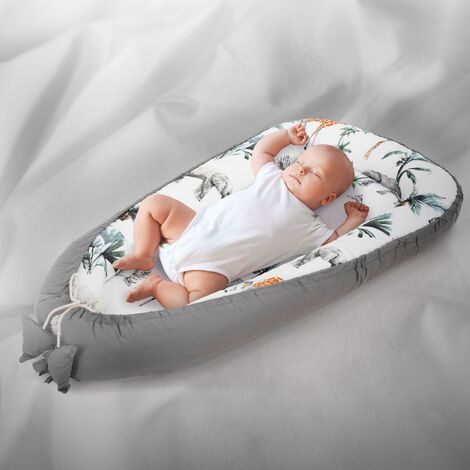 Joyz Nido de Bebé 90x50 cm Dos Caras Cuna de Algodón Hipoalergénico Diseño  Safari Gris Oscuro