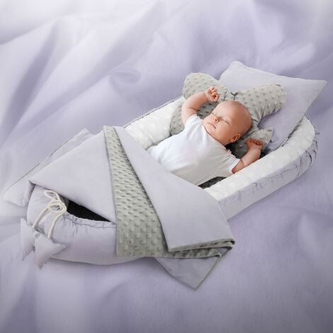Joyz Juego de 5 Piezas de Nido de Bebé 90x50 cm Cuna de Algodón  Hipoalergénico Diseño Safari Gris Cama Portátil de Viaje para Recien  Nacidos Manta para Acurrucarse y Almohada e Inserto