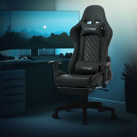 Silla para videojuegos, sillón de oficina con masajeador, sillón de  escritorio ergonómico, sillón de videojuegos de piel sintética y ajustable,  con