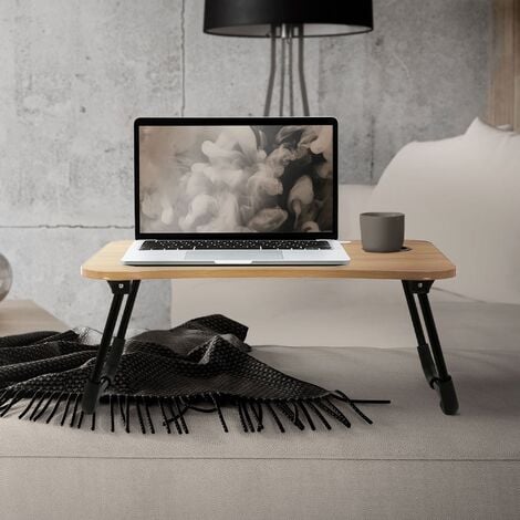 Escritorio de cama para laptop, mesa plegable portátil con puerto de carga  USB, soporte para tazas, cajón de almacenamiento, para cama, sofá, trabajo