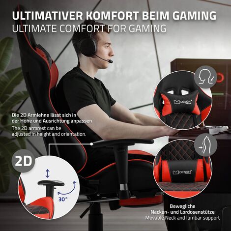 ML-Design Silla Gaming Roja Ergonómica con Resplado Alto para Escritorio  Asiento Giratorio PU Imitación Cuero