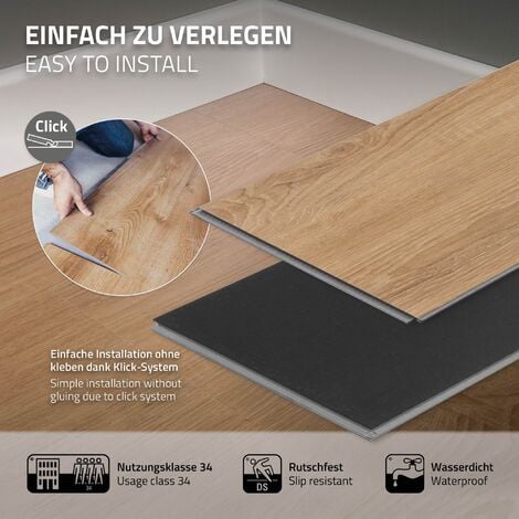 Suelo de vinilo PVC lamas click 3,08m²/14 planchas aspecto de madera  impermeable