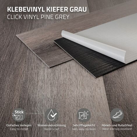 4,6m² Suelo vinílico adhesivo PVC tarima de vinilo parquet laminado pino  gris