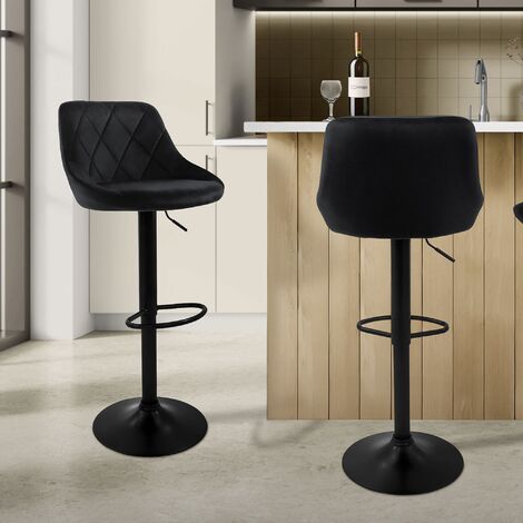 Taburetes de bar giratorios de terciopelo negro, juego de 4 sillas de bar  modernas ajustables de altura de mostrador, taburetes de bar de altura para