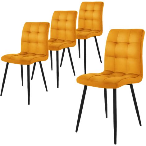 ML-Design Juego de 4x Sillas de Comedor con Respaldo Asiento Ergonómico Acolchado Tapizado de Terciopelo Amarillo Mostaza Patas de Metal Sillón de Diseño Moderno para Mesa de Salón Escritorio o Cocina (1/5)