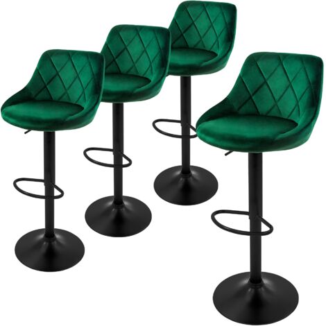 ML-Design Juego de 4x Taburetes de Bar Bistro Tapizados en Piel Sintética PU Verde Sillas con Respaldo Ergonómico y Reposapiés Asiento Cómodo de Mostrador Regulable en Altura 62-82 cm y Giratorio 360°
