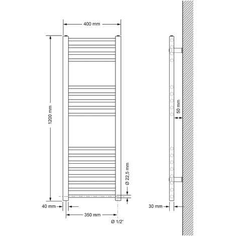 Radiador Toallero de Diseño - Aluminio - Antracita - 1200mm x