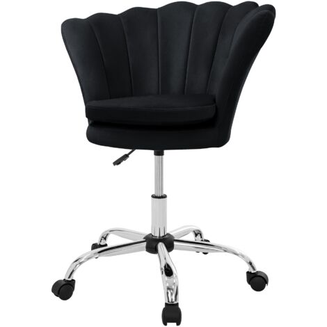 ML-Design Silla de Tocador de Terciopelo Negro, Asiento Tapizado Giratorio 360° con Ruedas, Sillón Ergonómico de Oficina/Escritorio de Maquillaje Diseño Moderno de Concha, Taburete Respaldo Envolvente (1/5)