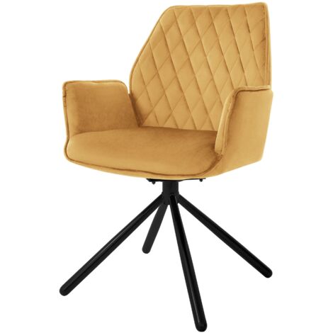 ML-Design Silla de Comedor con Respaldo y Reposabrazos Asiento Amarillo MostazaTapizado con Funda de Terciopelo Patas de Metal Sillón Giratorio Diseño Ergonómico Moderno para Salón,Escritorio o Cocina (1/5)