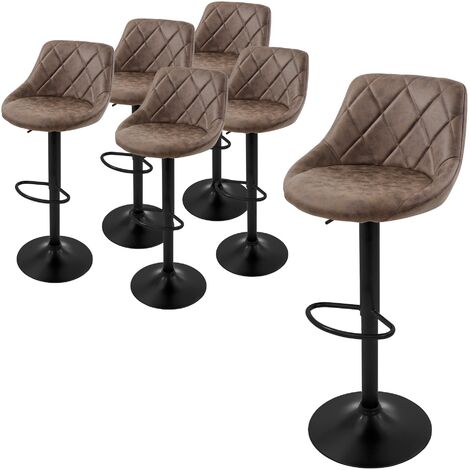 ML-Design Juego de 6x Taburetes de Bar Tapizados en Piel Sintética PU Marrón Sillas con Respaldo Ergonómico y Reposapiés Asiento Cómodo de Mostrador Regulable en Altura 63-83cm y Giratorio 360°