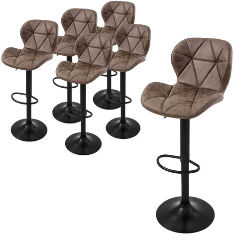 ML-Design Juego de 6x Taburetes de Bar Tapizados en Piel Sintética PU Marrón Sillas con Respaldo Ergonómico y Reposapiés Asiento Cómodo de Mostrador Regulable en Altura y Giratorio 360°